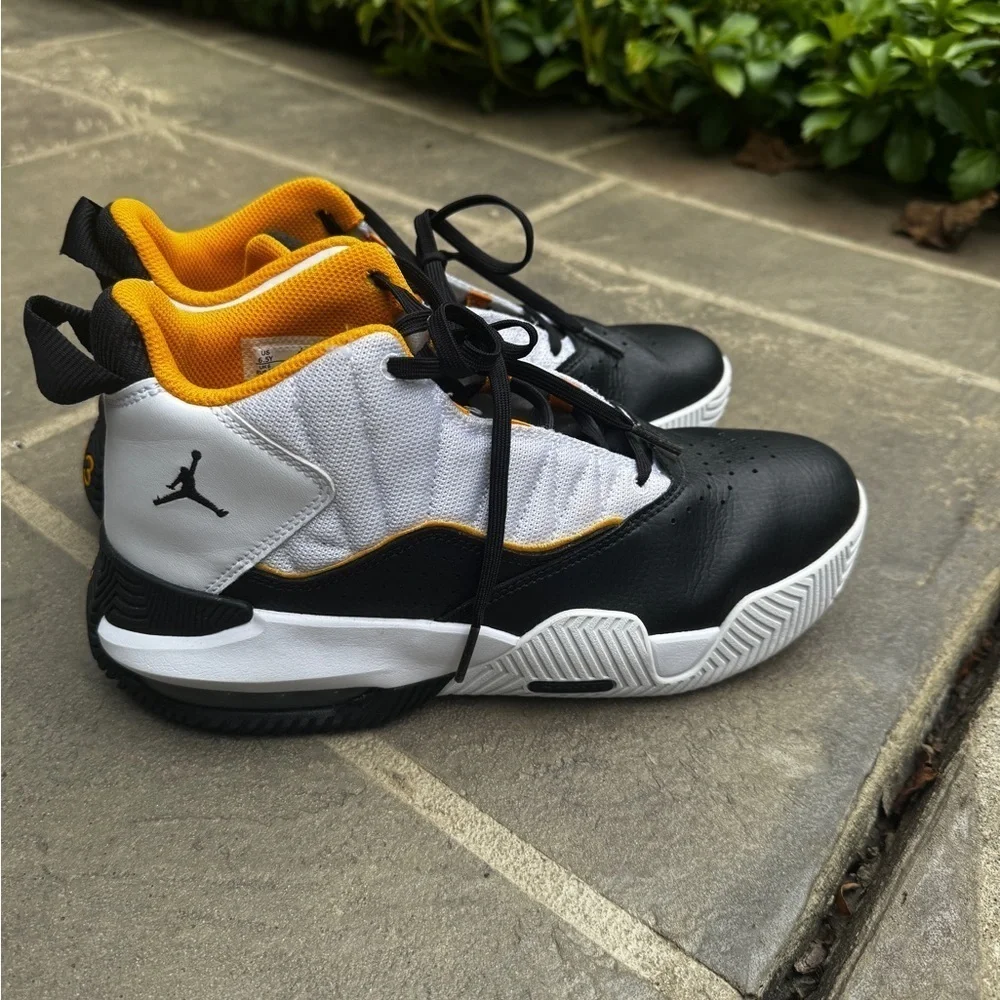 Jordan Stay Loyal Kids' Black, White, and Yellow Sneakers, Size 6.5Y